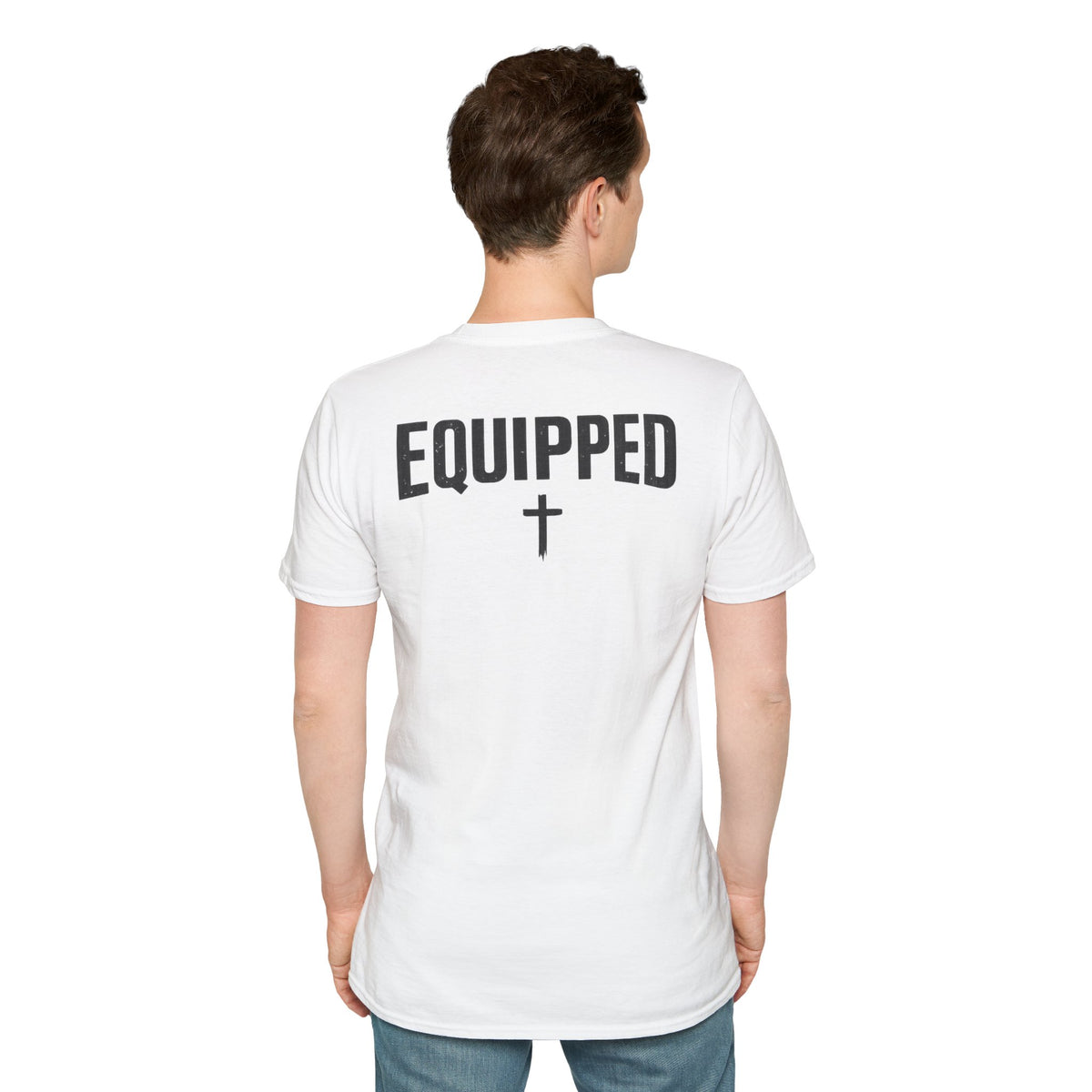 Equipped Cross T-Shirt — Christian Faith Shirt with 'Equipped' Back Print and 2 Timothy 3:17 Chest