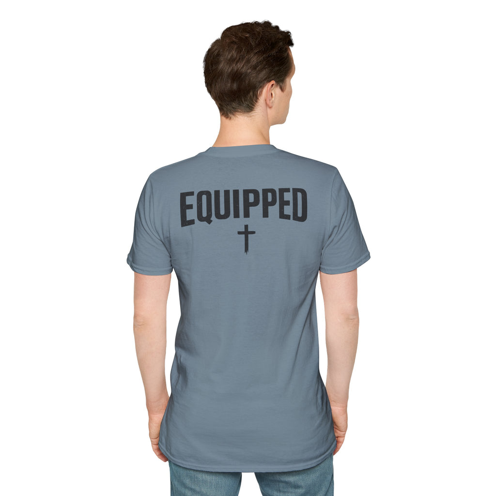Equipped Cross T-Shirt — Christian Faith Shirt with 'Equipped' Back Print and 2 Timothy 3:17 Chest