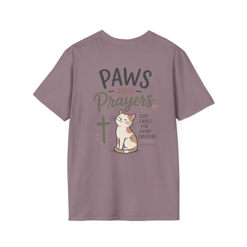 Cat 'Paws and Prayers' T-Shirt — Cute Christian Cat Graphic Tee