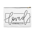 Loved Romans 5:8 Accessory Pouch — Christian Scripture Makeup Bag