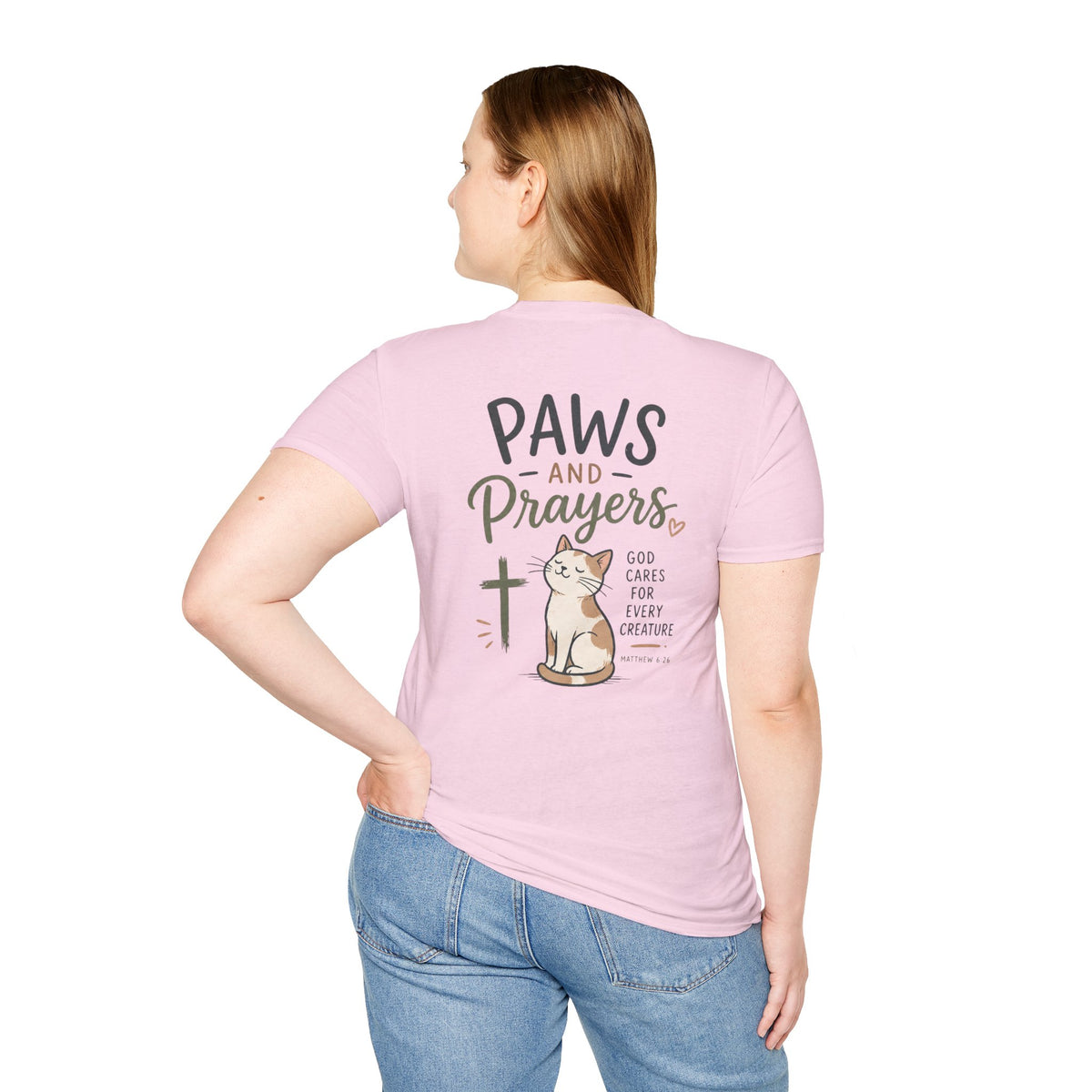 Cat 'Paws and Prayers' T-Shirt — Cute Christian Cat Graphic Tee