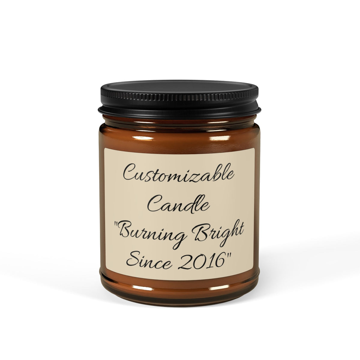 Customizable Scented Soy Candle in Amber Jar — Personalized Label, Multi-Size