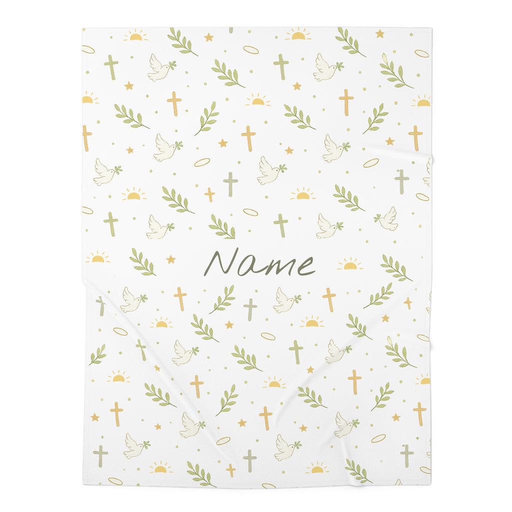 Personalized Baby Swaddle Blanket — Christian Dove & Cross Newborn Gift