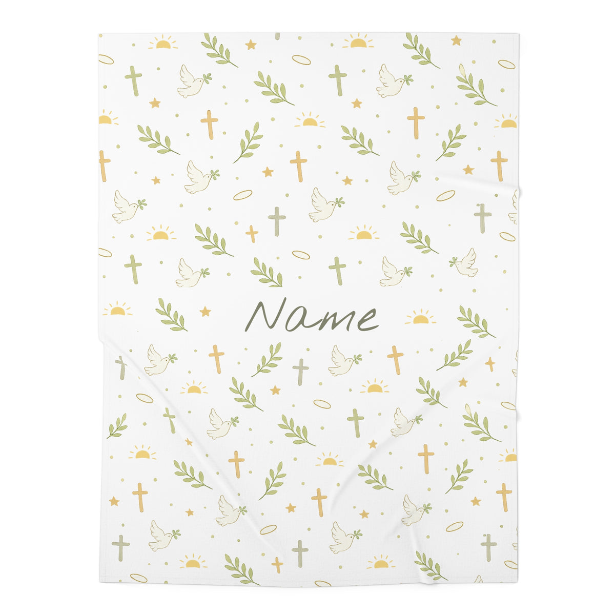 Personalized Baby Swaddle Blanket — Christian Dove & Cross Newborn Gift