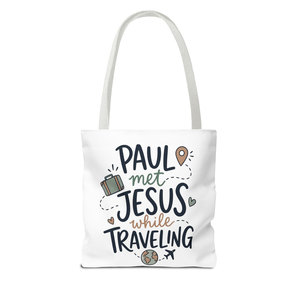 Tote Bag — "Paul Met Jesus While Traveling" Christian Travel Tote