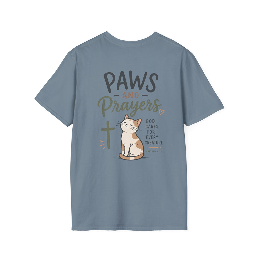 Cat 'Paws and Prayers' T-Shirt — Cute Christian Cat Graphic Tee