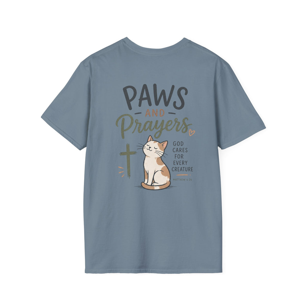 Cat 'Paws and Prayers' T-Shirt — Cute Christian Cat Graphic Tee