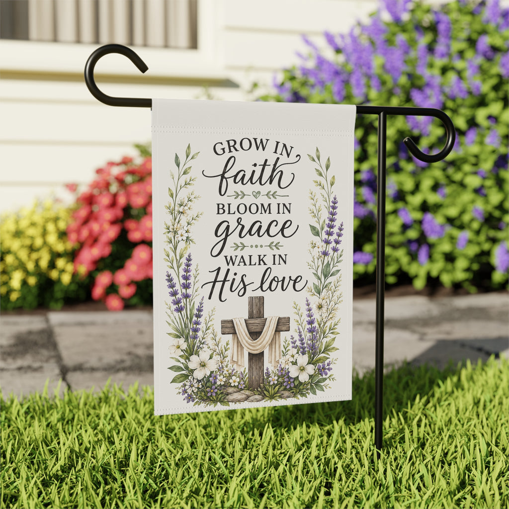 Faith Garden Flag - "Grow in Faith, Bloom in Grace" Floral House Banner
