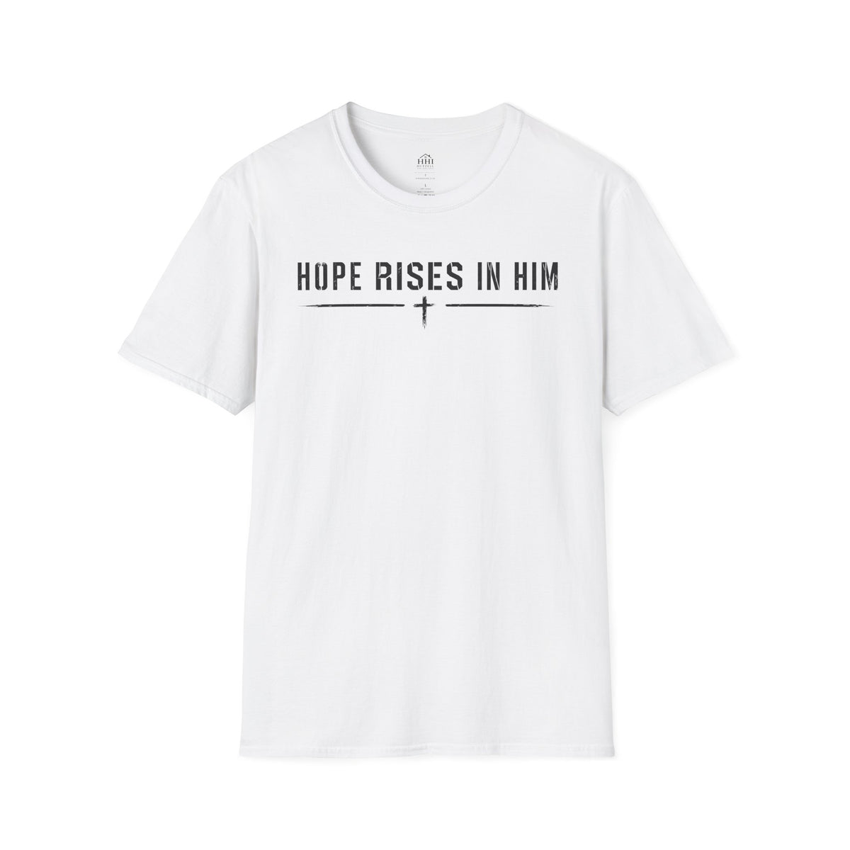Hope Rises In Him T-Shirt — Christian Faith Inspirational Tee with Cross