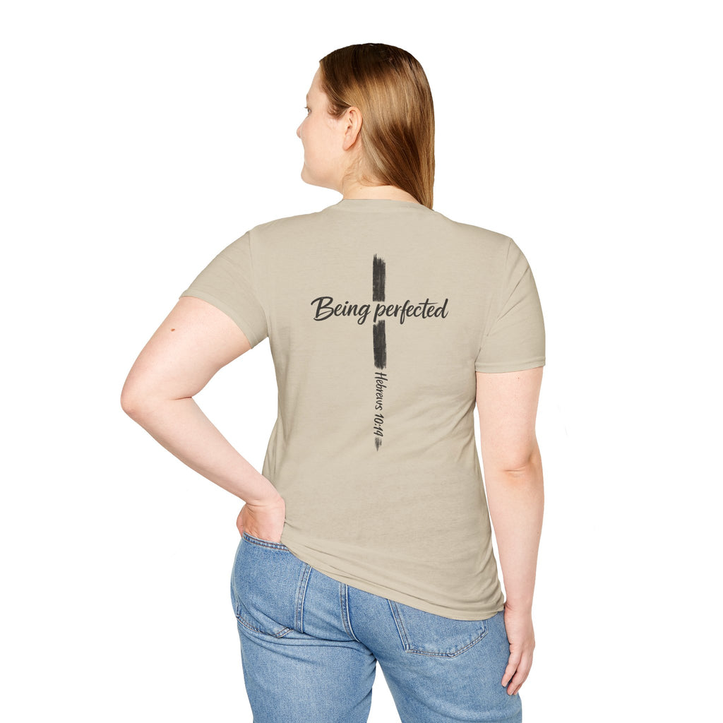 Being perfected T-Shirt — Inspirational Christian Cross Tee (Hebrews 10:14)