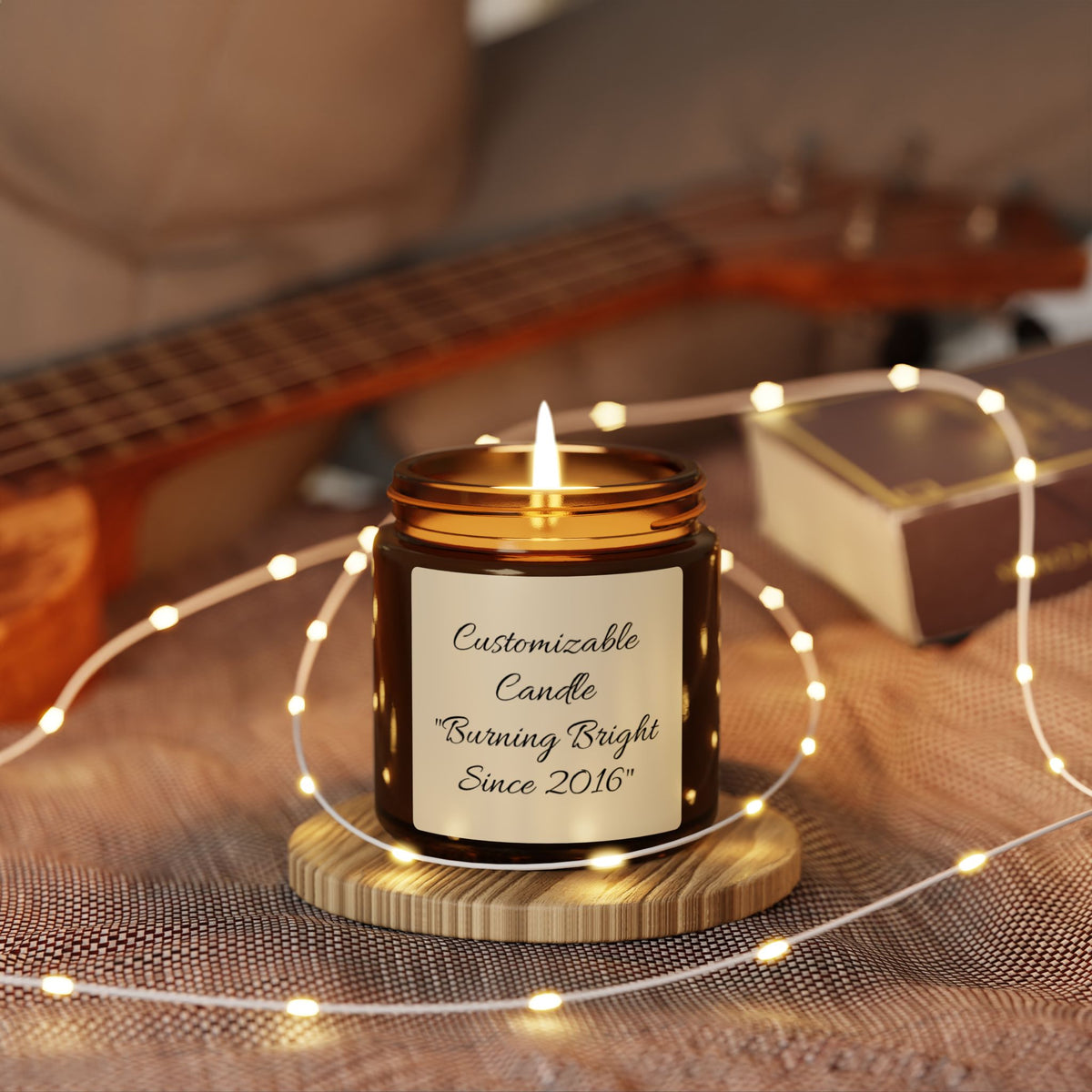 Customizable Scented Soy Candle in Amber Jar — Personalized Label, Multi-Size
