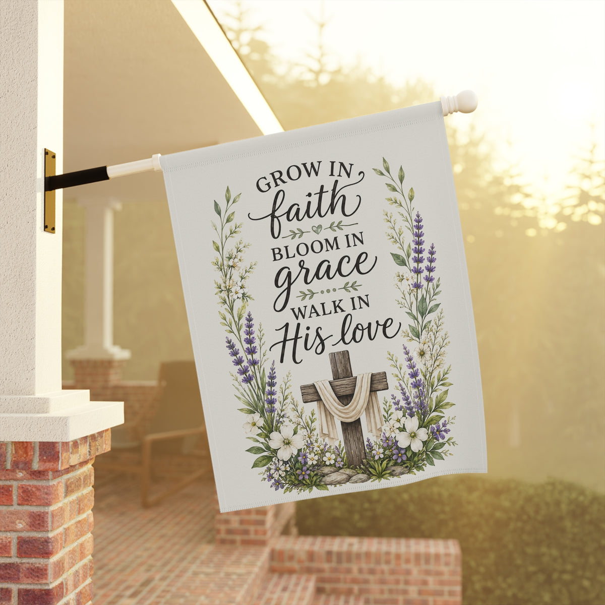 Faith Garden Flag - "Grow in Faith, Bloom in Grace" Floral House Banner