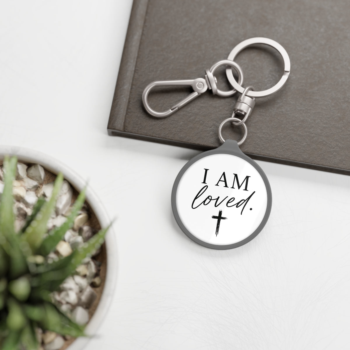 I Am Loved Keyring Tag — Inspirational Christian Keychain with Cross
