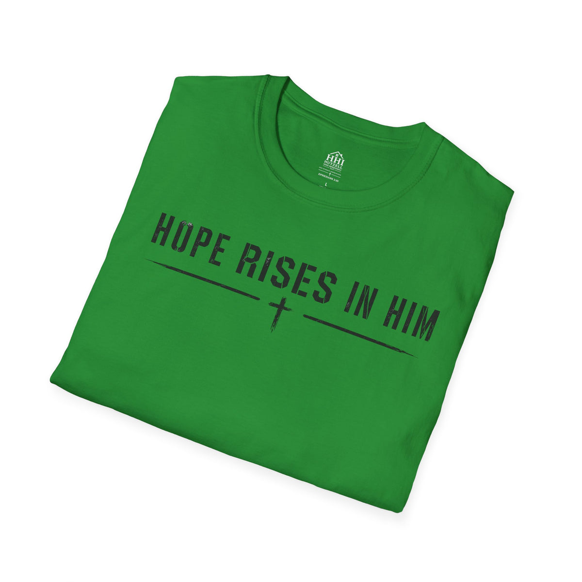 Hope Rises In Him T-Shirt — Christian Faith Inspirational Tee with Cross