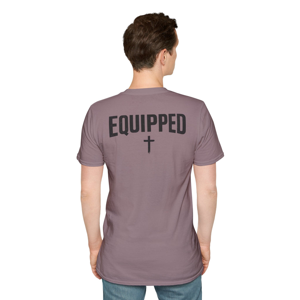 Equipped Cross T-Shirt — Christian Faith Shirt with 'Equipped' Back Print and 2 Timothy 3:17 Chest