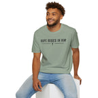 Hope Rises In Him T-Shirt — Christian Faith Inspirational Tee with Cross