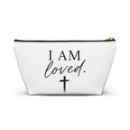 I Am Loved Accessory Pouch — Christian Inspirational Makeup Bag with Cross