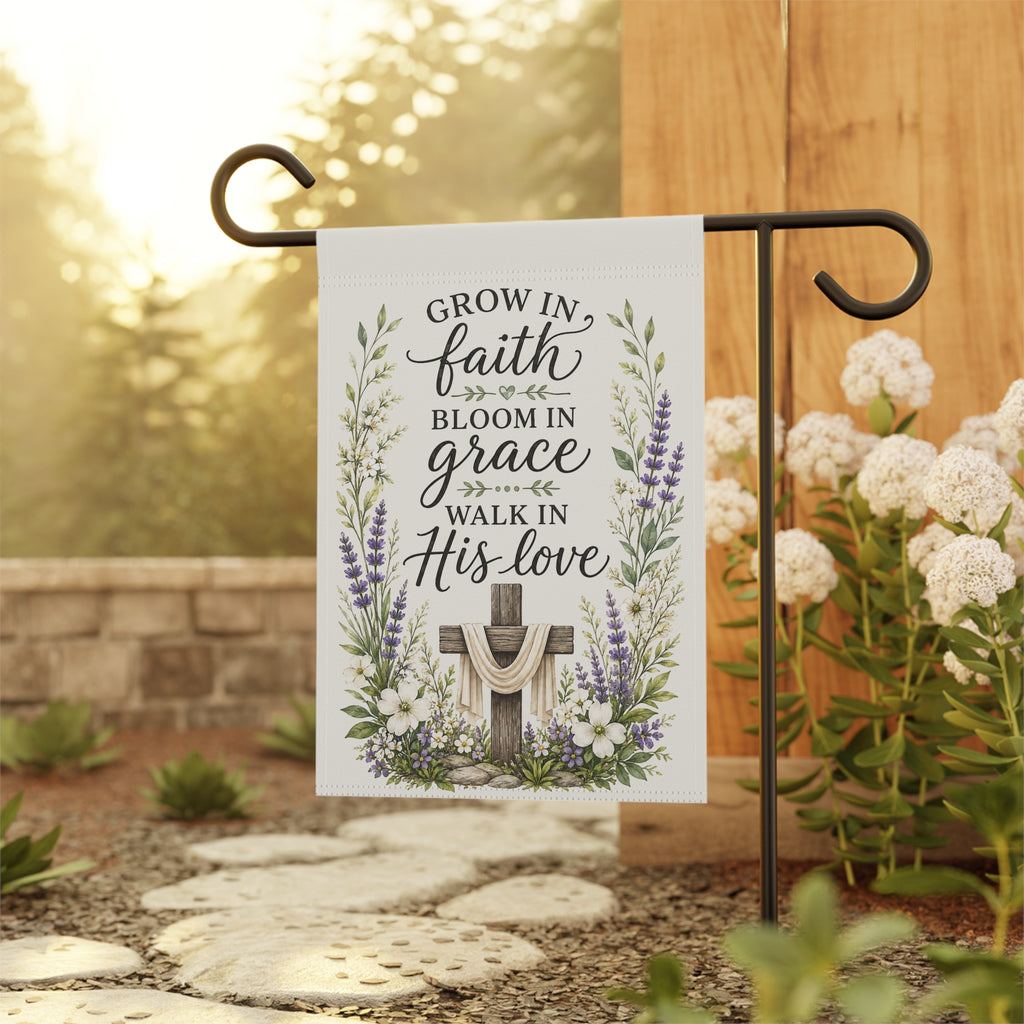 Faith Garden Flag - "Grow in Faith, Bloom in Grace" Floral House Banner