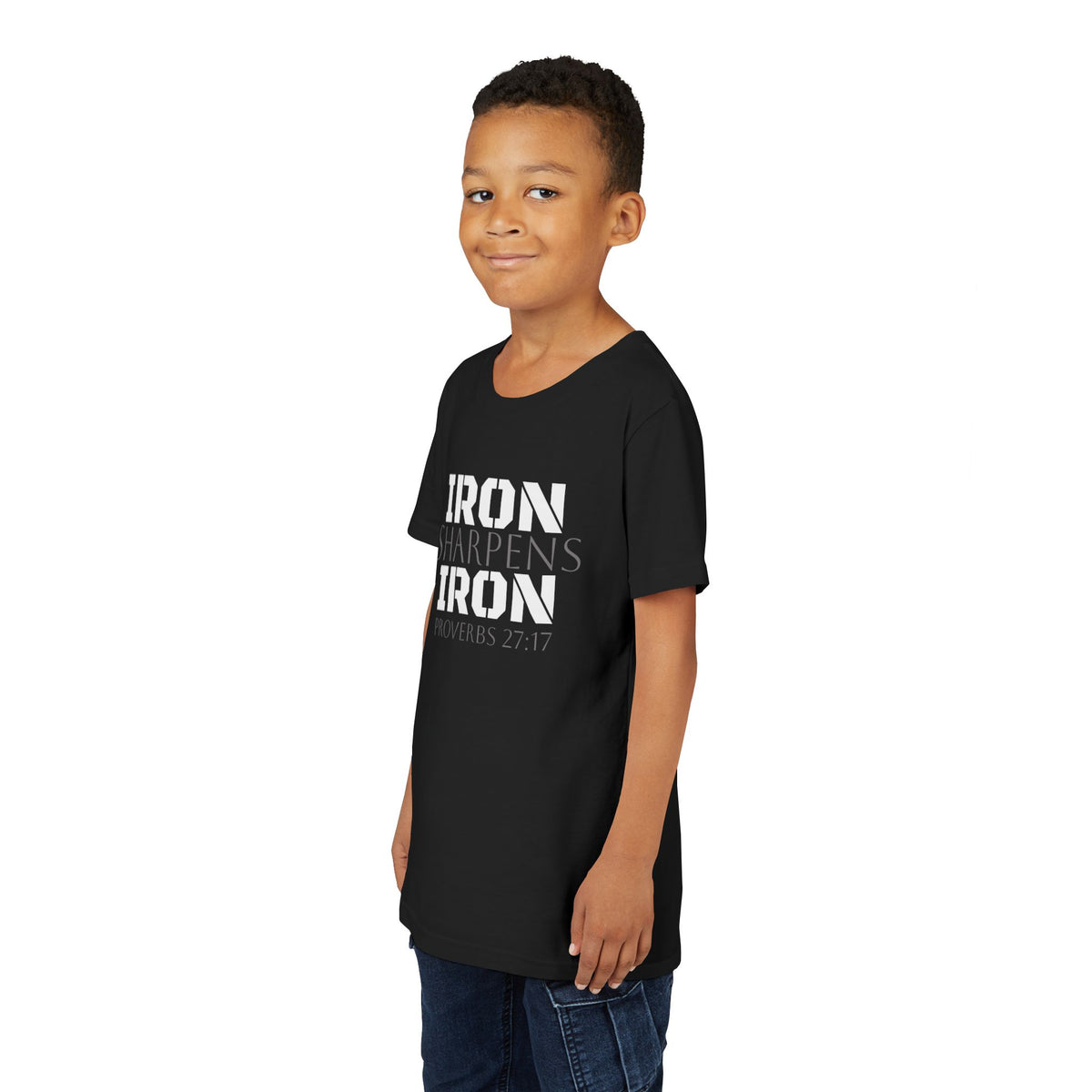Youth Tee — "Iron Sharpens Iron" Proverbs 27:17 Christian Shirt