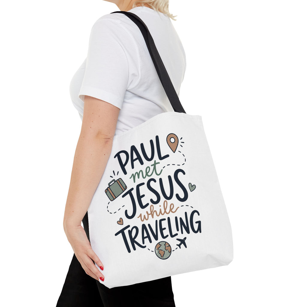 Tote Bag — "Paul Met Jesus While Traveling" Christian Travel Tote