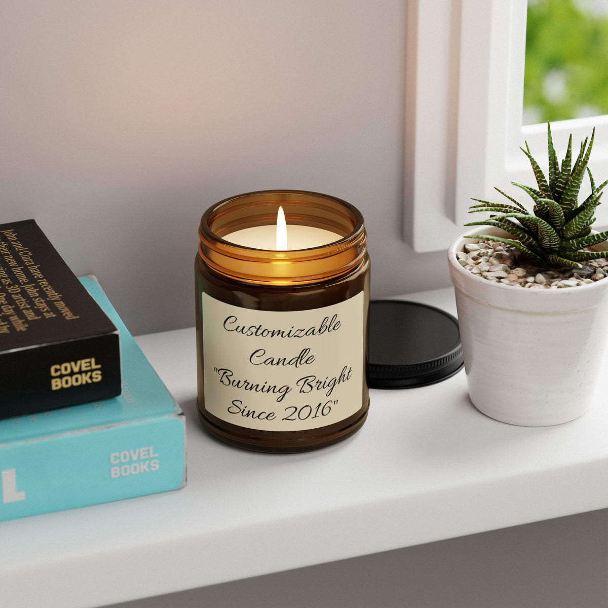 Customizable Scented Soy Candle in Amber Jar — Personalized Label, Multi-Size