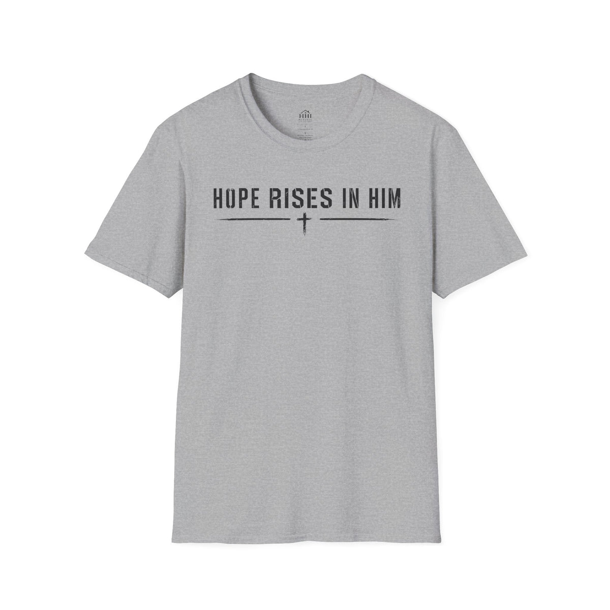 Hope Rises In Him T-Shirt — Christian Faith Inspirational Tee with Cross