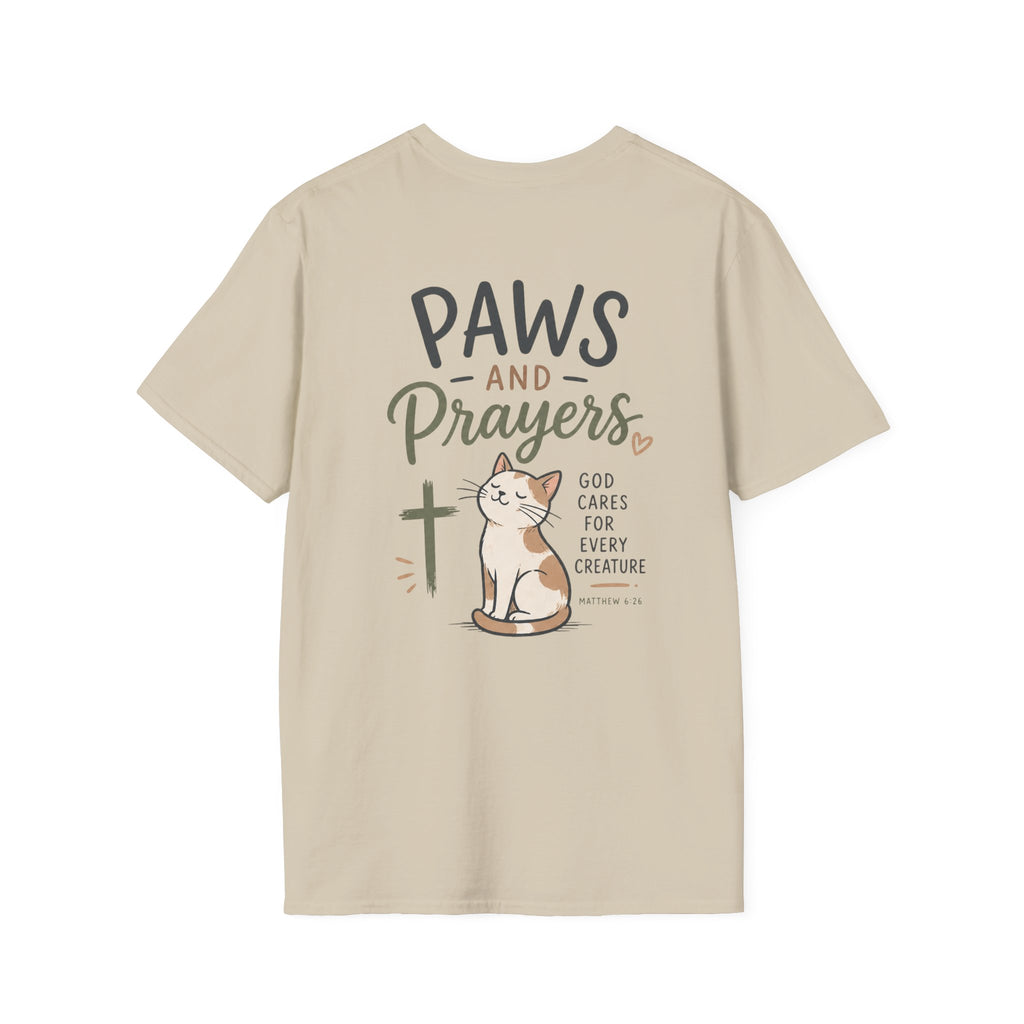 Cat 'Paws and Prayers' T-Shirt — Cute Christian Cat Graphic Tee