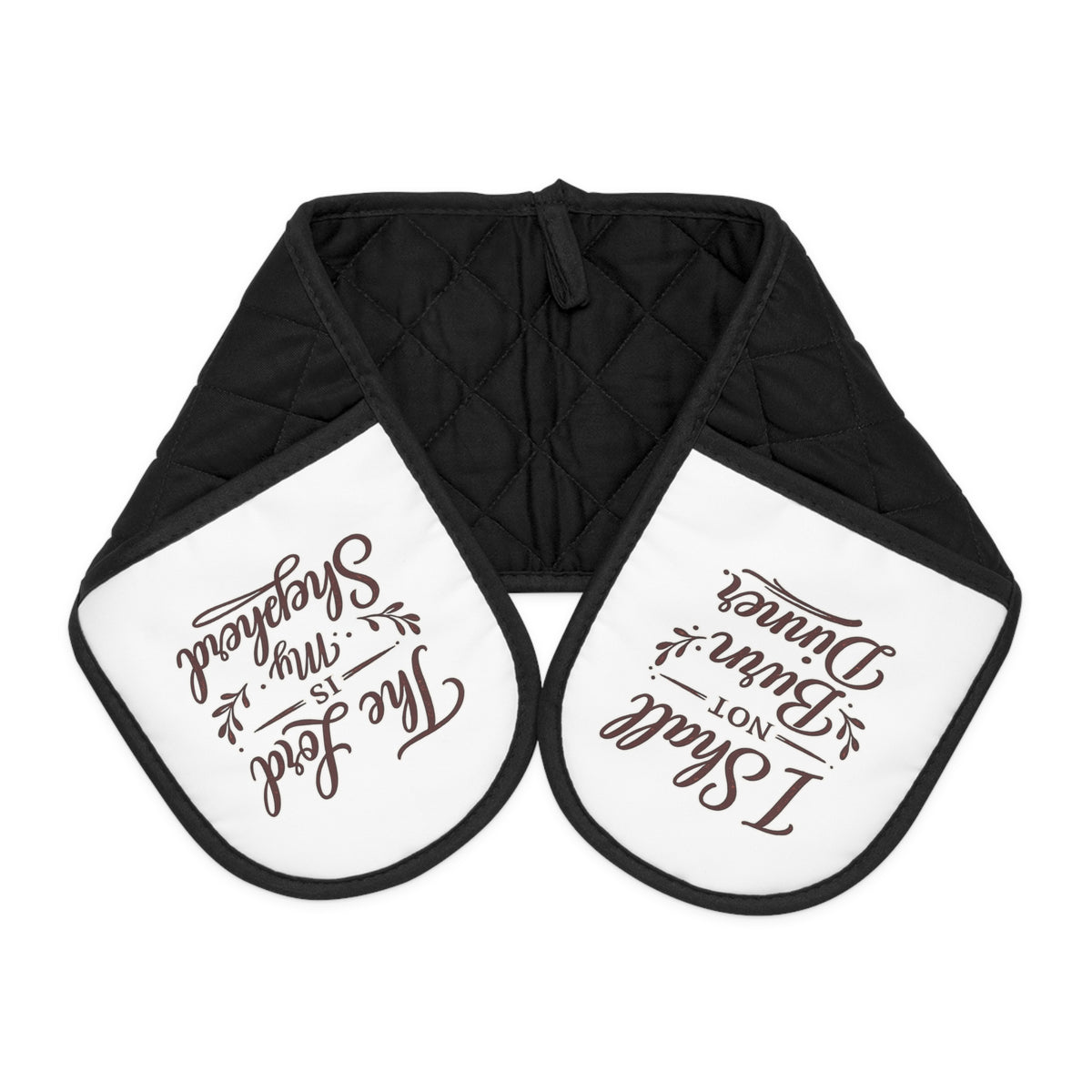 Oven Mitts - 'The Lord is My Shephard, I Shall Not Burn Dinner" Double Oven Mitt (Black Quilted Pot Holder)