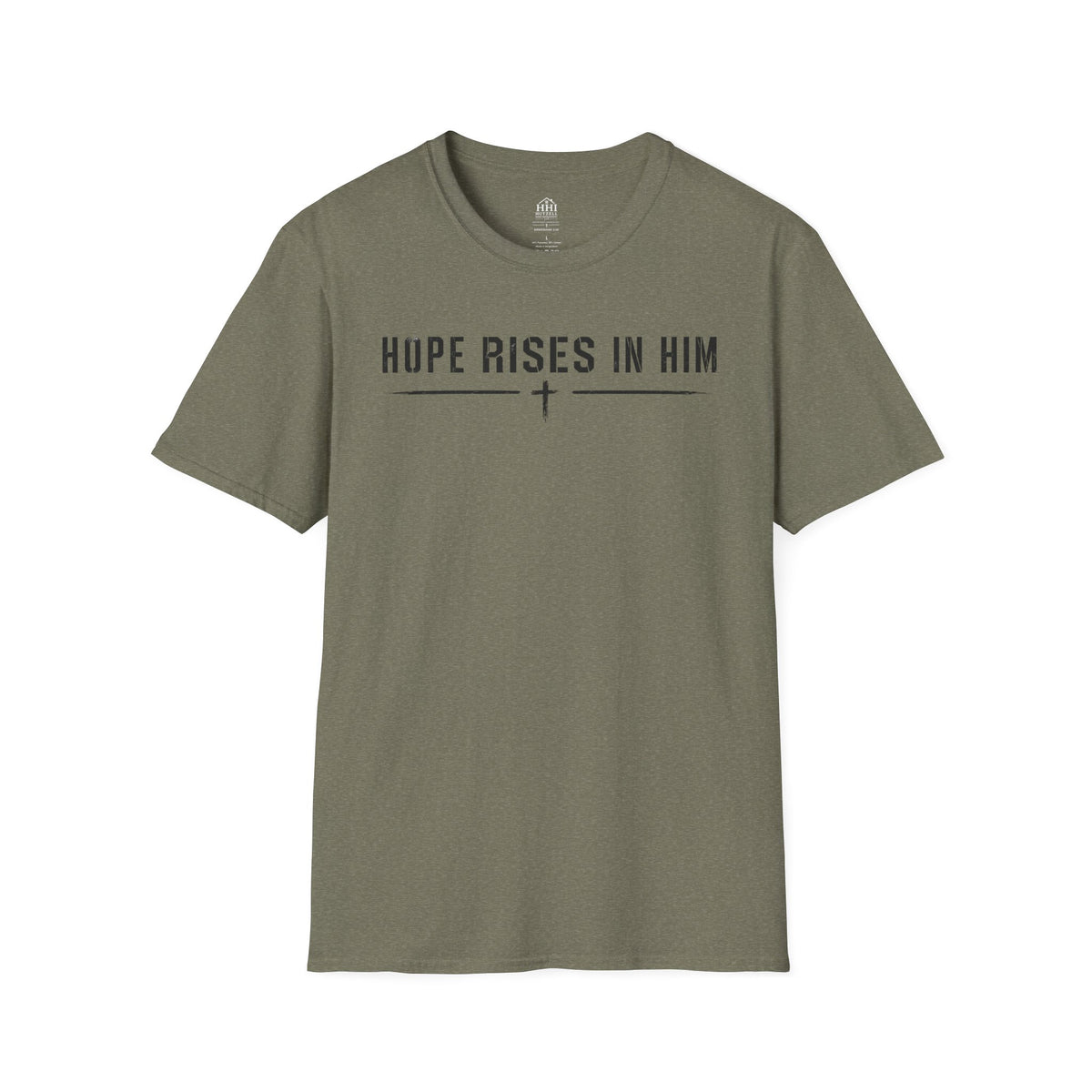Hope Rises In Him T-Shirt — Christian Faith Inspirational Tee with Cross