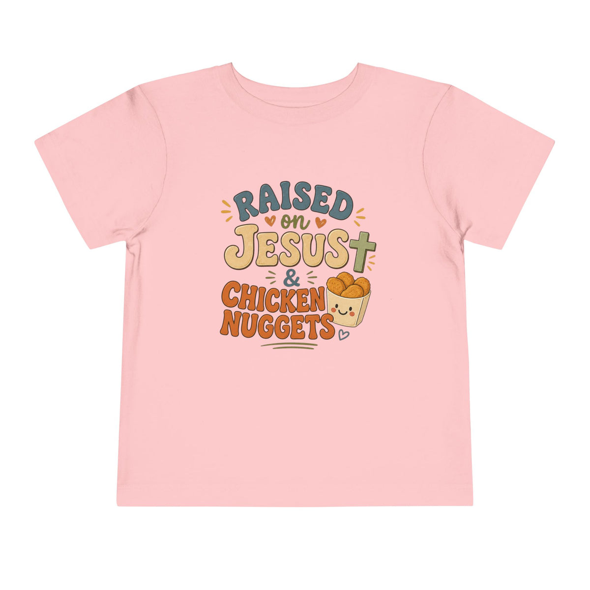 Toddler Tee – “Raised on Jesus & Chicken Nuggets” Cute Faith Kids Shirt