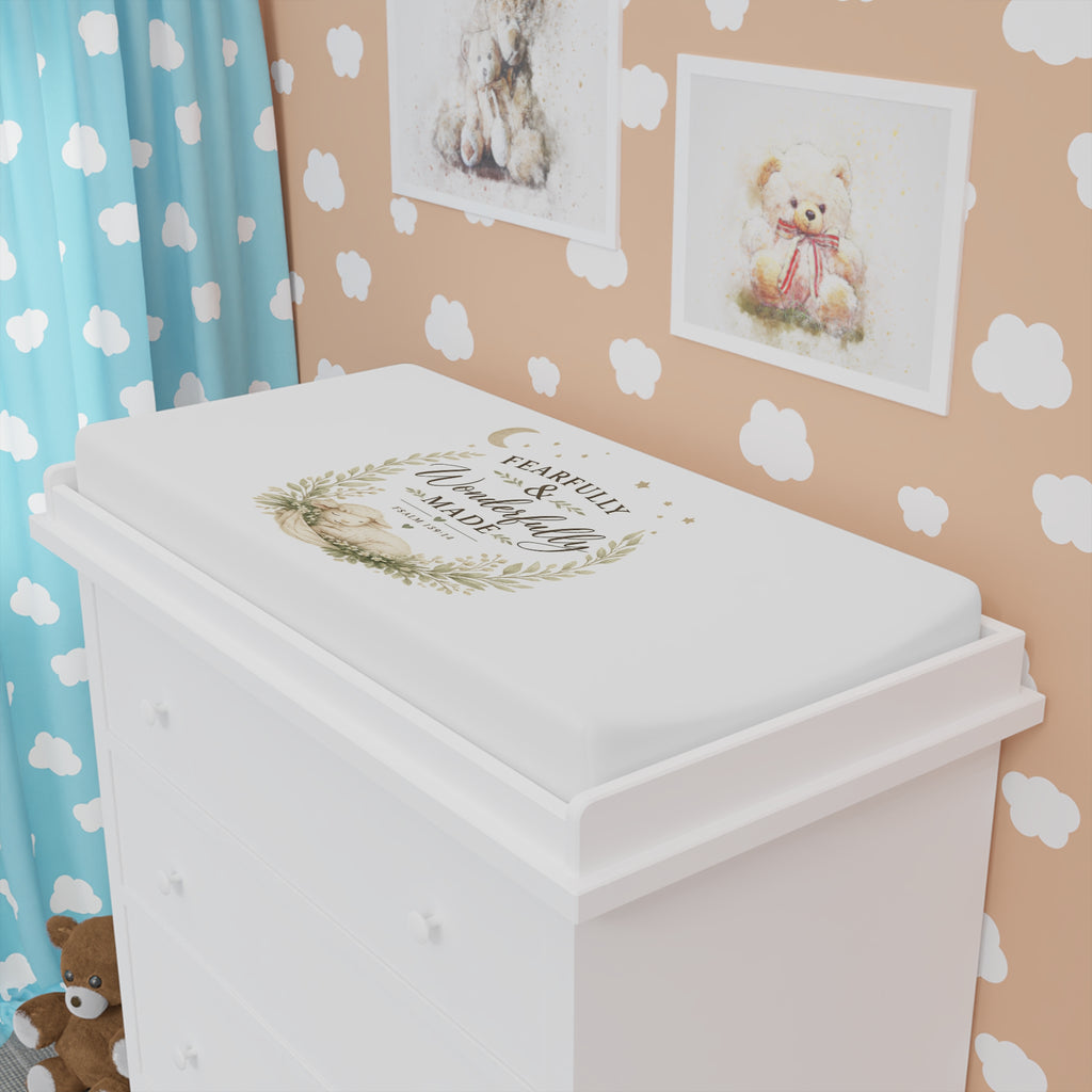 Changing Pad Cover — "Fearfully & Wonderfully Made" Neutral Floral Baby Nursery