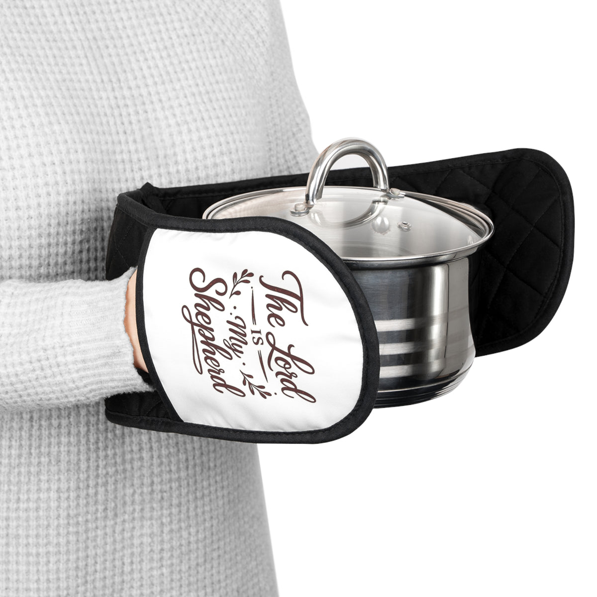 Oven Mitts - 'The Lord is My Shephard, I Shall Not Burn Dinner" Double Oven Mitt (Black Quilted Pot Holder)