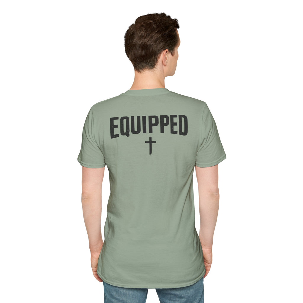 Equipped Cross T-Shirt — Christian Faith Shirt with 'Equipped' Back Print and 2 Timothy 3:17 Chest