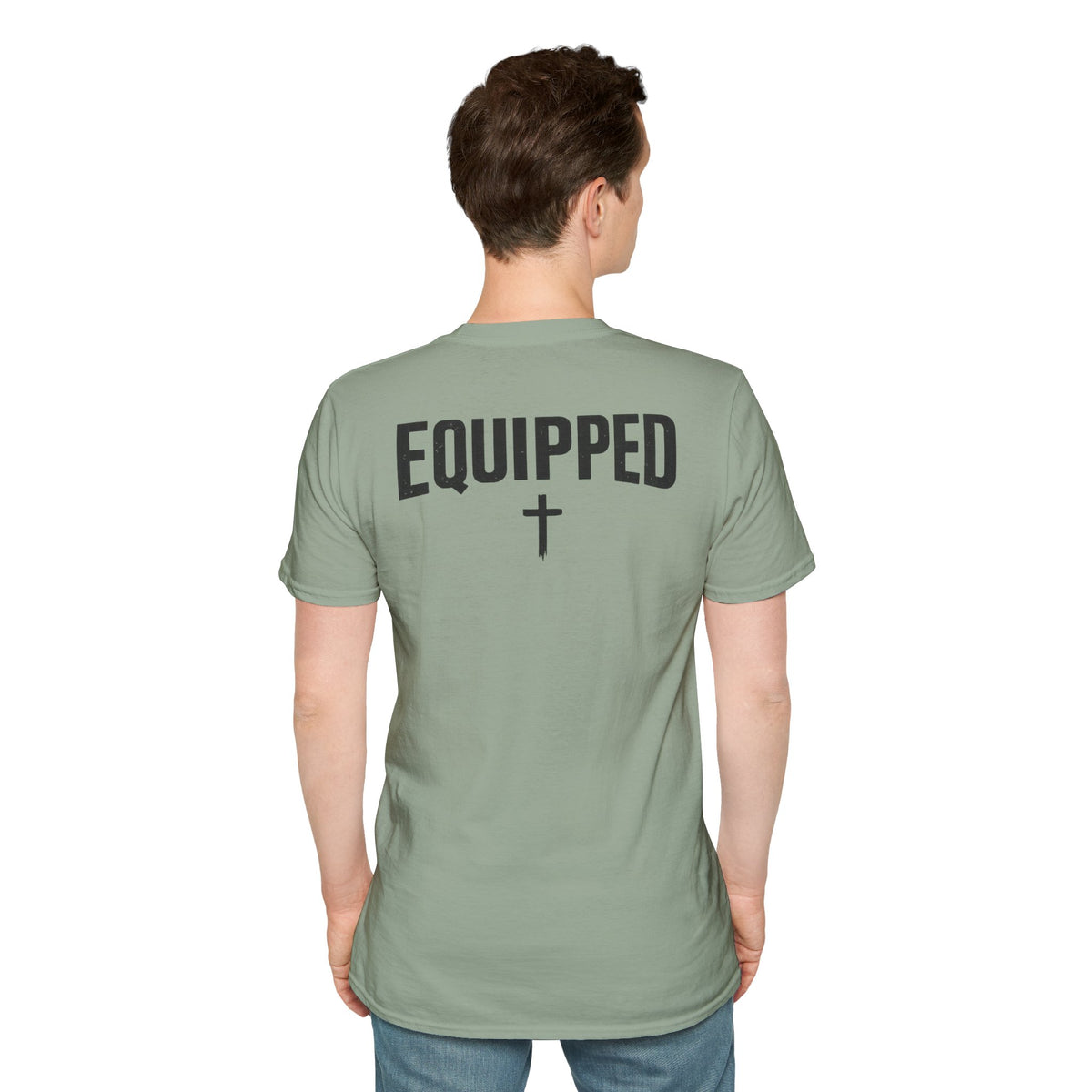 Equipped Cross T-Shirt — Christian Faith Shirt with 'Equipped' Back Print and 2 Timothy 3:17 Chest
