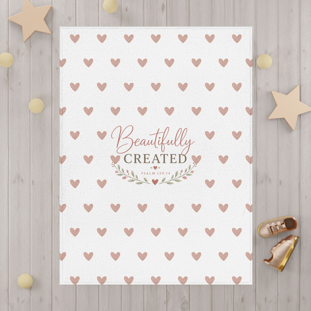 Toddler Blanket - "Beautifully Created" Pink Heart Baby Throw | Soft Nursery Blanket Gift