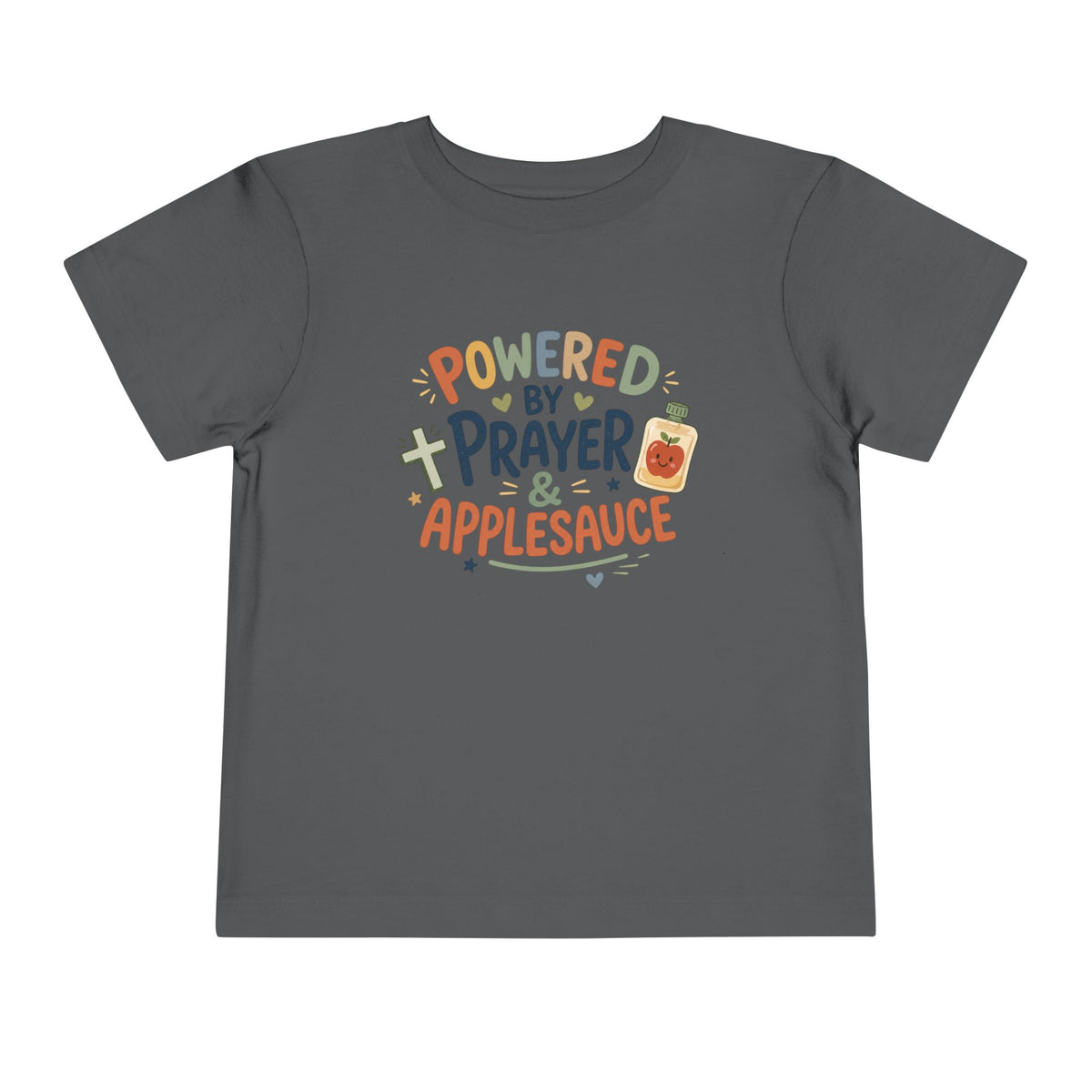 Toddler Tee — "Powered by Prayer & Applesauce" Cute Christian Kids Shirt