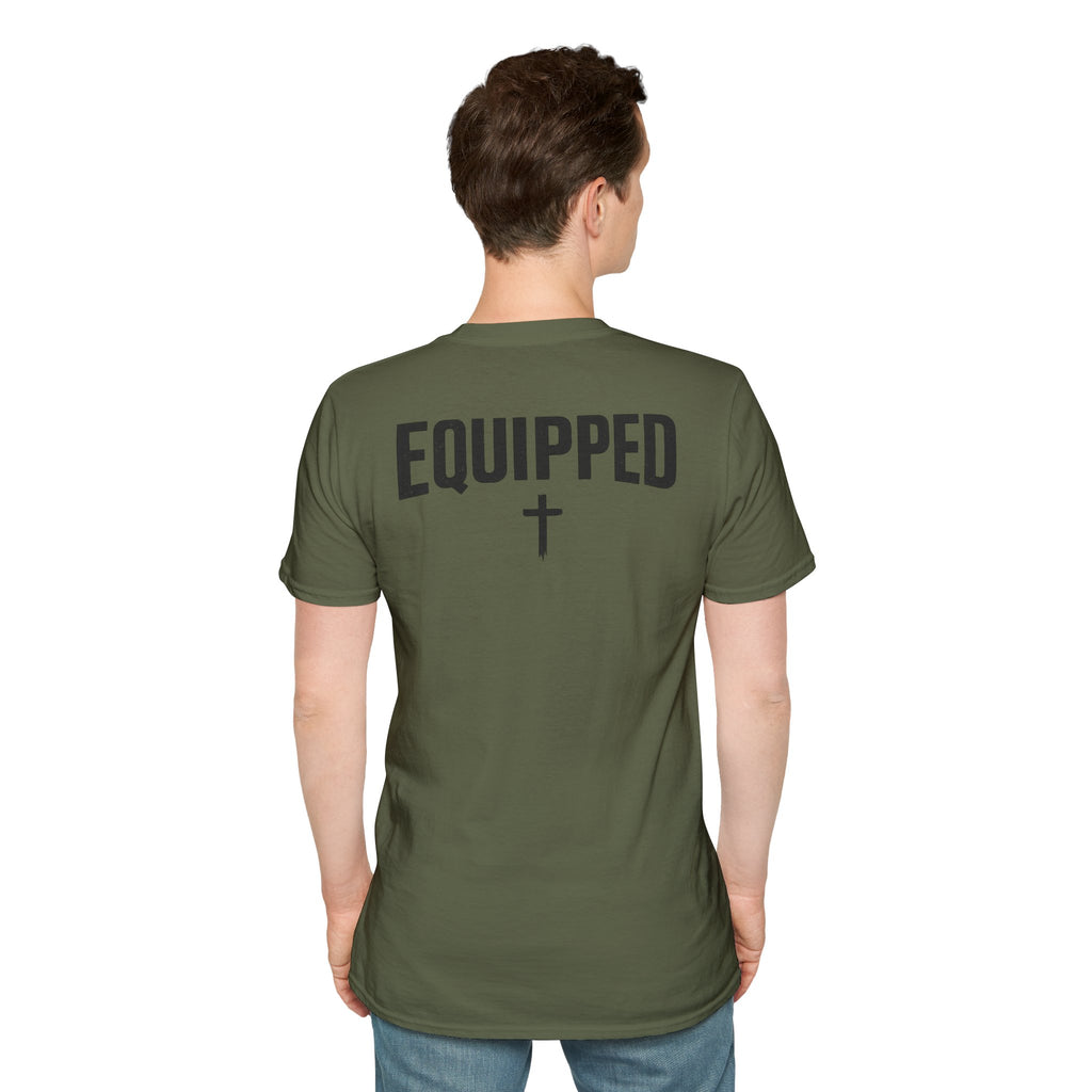 Equipped Cross T-Shirt — Christian Faith Shirt with 'Equipped' Back Print and 2 Timothy 3:17 Chest