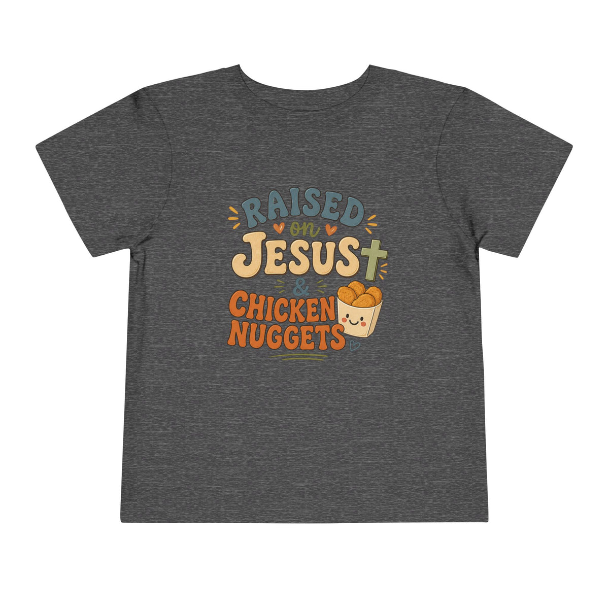 Toddler Tee – “Raised on Jesus & Chicken Nuggets” Cute Faith Kids Shirt