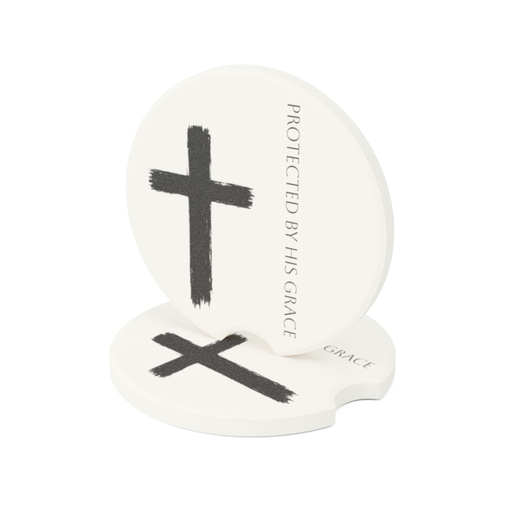 Christian Cross Soapstone Car Coaster – “Protected By His Grace”