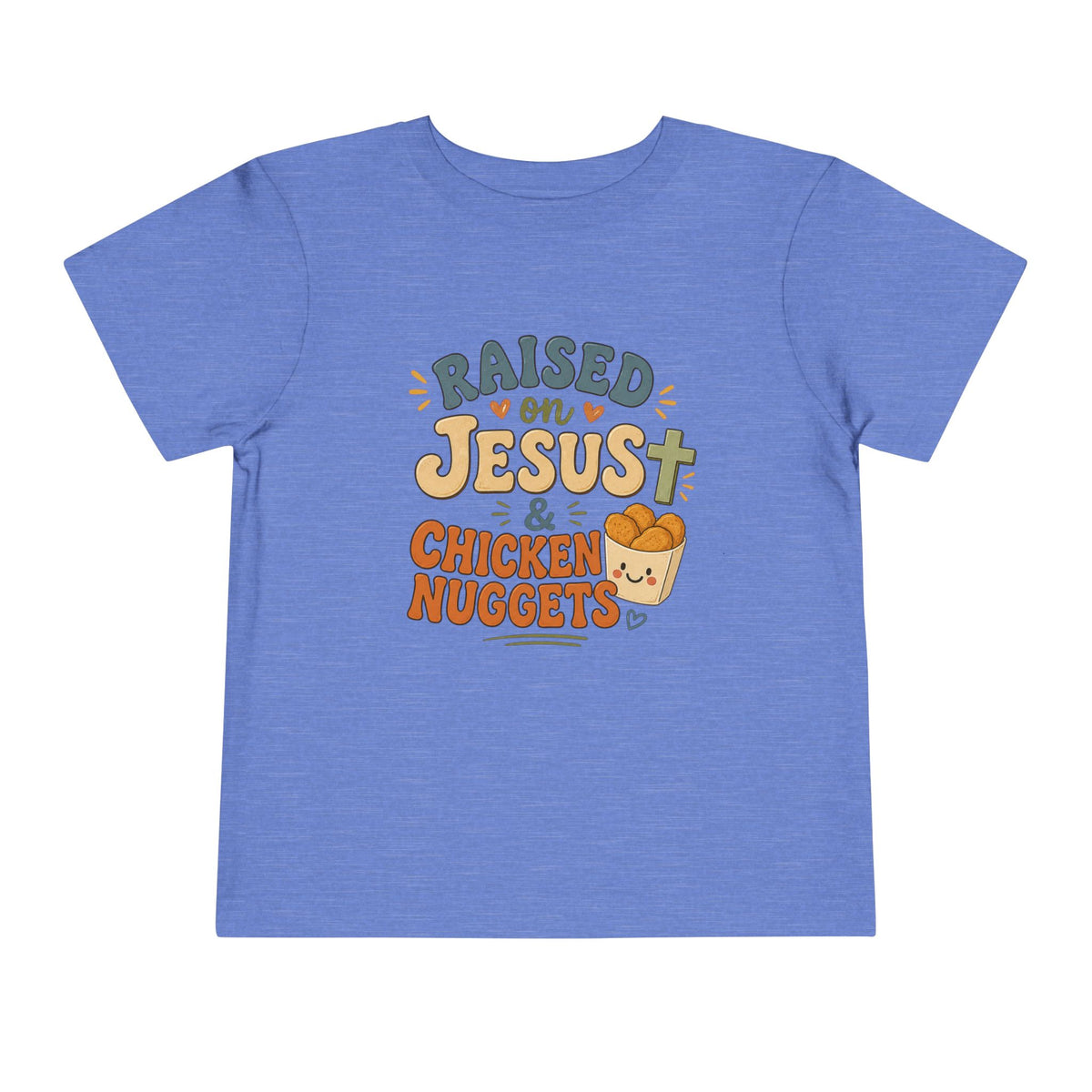 Toddler Tee – “Raised on Jesus & Chicken Nuggets” Cute Faith Kids Shirt