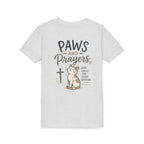 Youth Tee — "Paws and Prayers" Cat Graphic