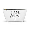 I Am Loved Accessory Pouch — Christian Inspirational Makeup Bag with Cross