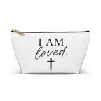 I Am Loved Accessory Pouch — Christian Inspirational Makeup Bag with Cross