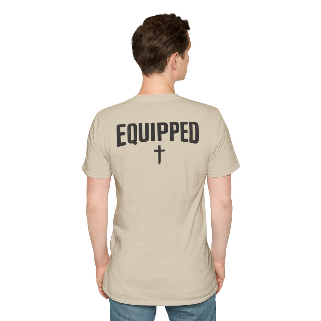 Equipped Cross T-Shirt — Christian Faith Shirt with 'Equipped' Back Print and 2 Timothy 3:17 Chest