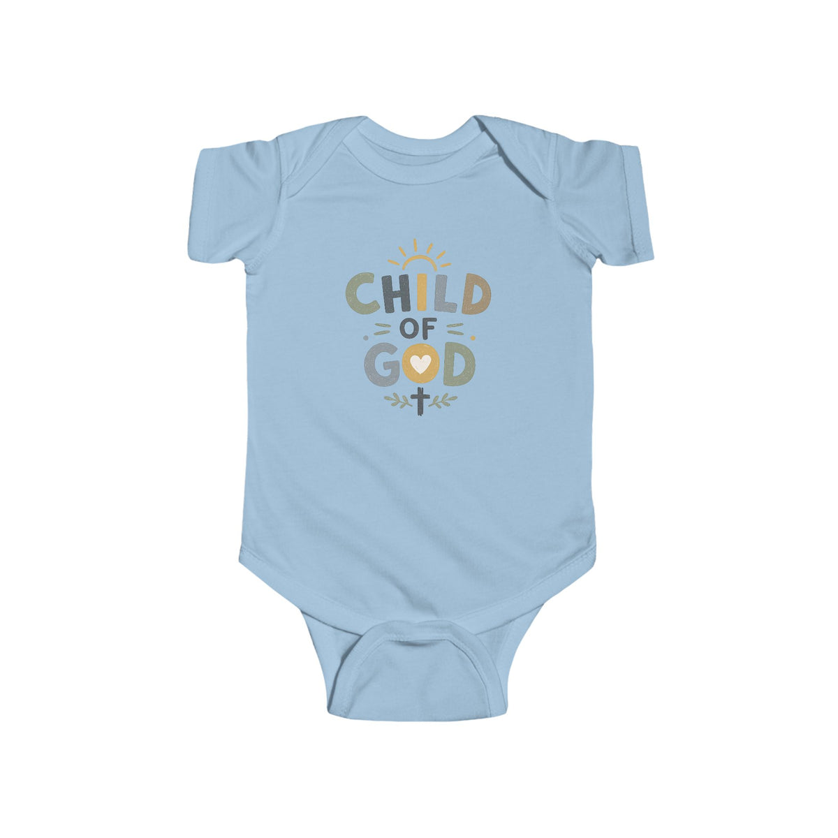 Infant Bodysuit - "Child of God" Pastel Cross & Sun Christian Baby Onesie