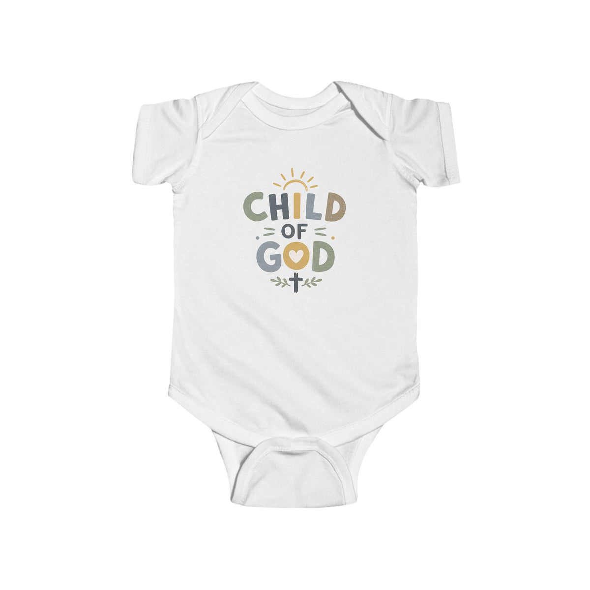 Infant Bodysuit - "Child of God" Pastel Cross & Sun Christian Baby Onesie