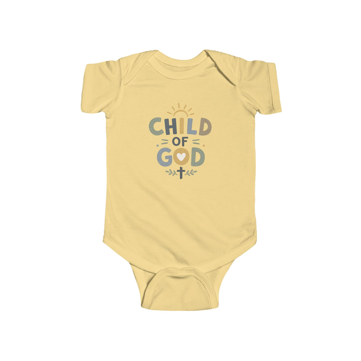 Infant Bodysuit - "Child of God" Pastel Cross & Sun Christian Baby Onesie