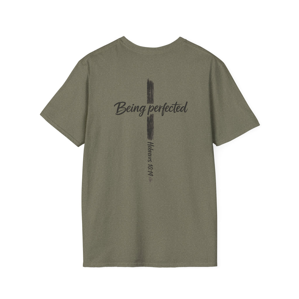 Being perfected T-Shirt — Inspirational Christian Cross Tee (Hebrews 10:14)
