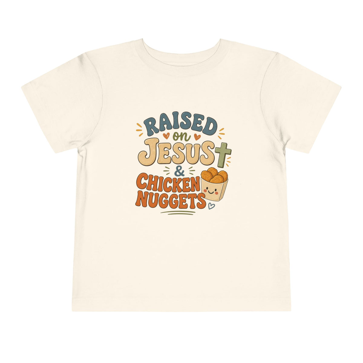 Toddler Tee – “Raised on Jesus & Chicken Nuggets” Cute Faith Kids Shirt