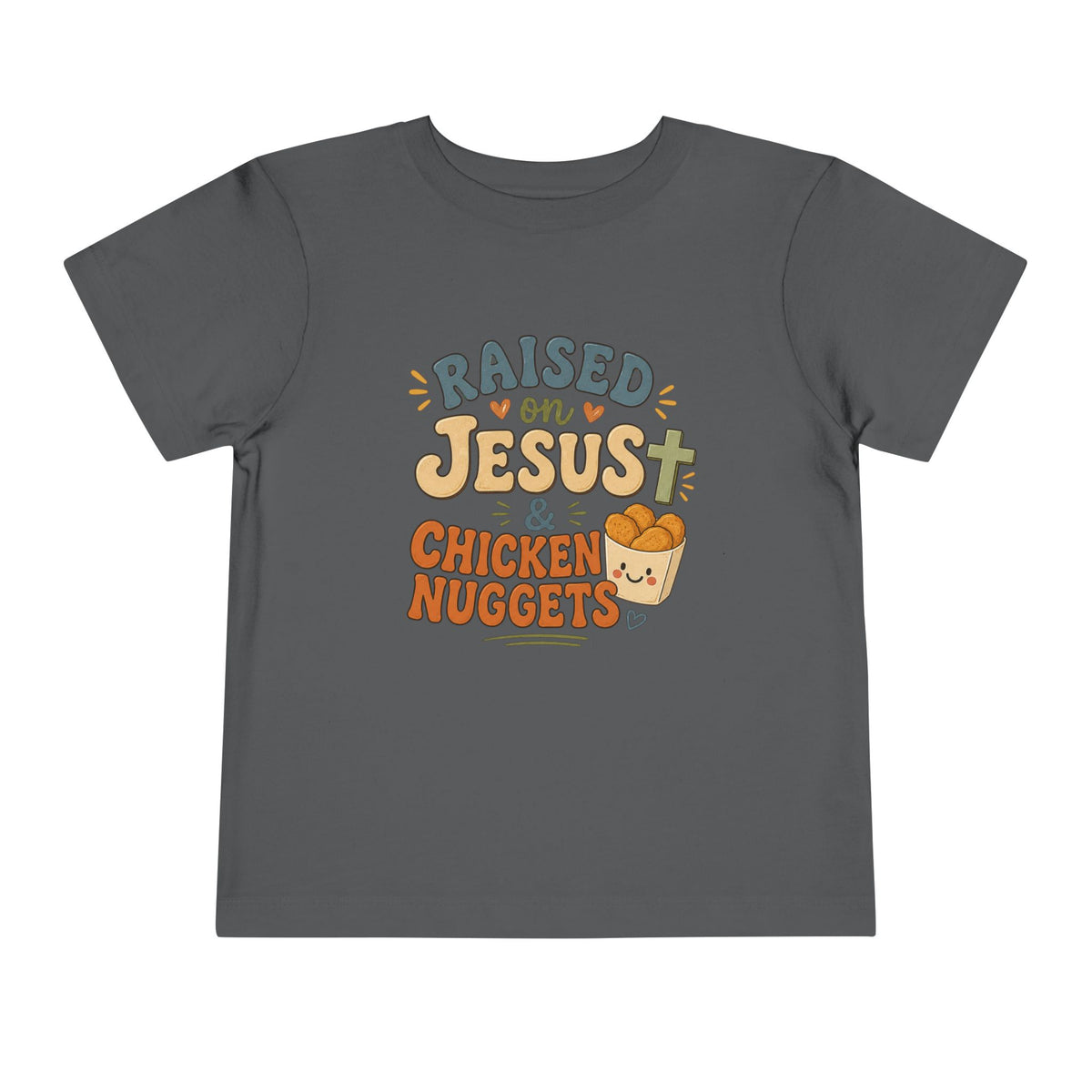 Toddler Tee – “Raised on Jesus & Chicken Nuggets” Cute Faith Kids Shirt